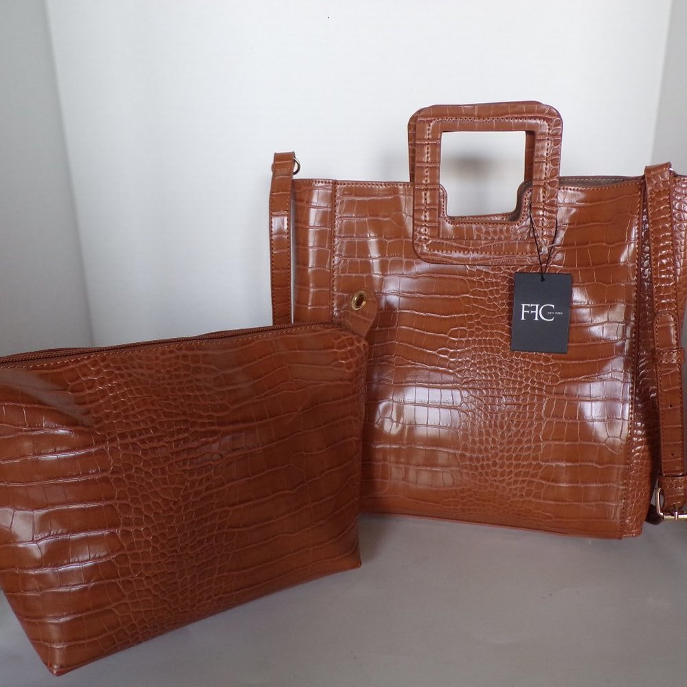 NWT FFC New York Anabel Large Handbag Cognac Croco